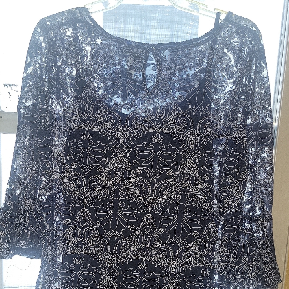 Collection B Navy and White Lace Blouse